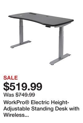 Office Depot Workpro® electric height-adjustable standing desk with wireless charging, 60"w, black offer
