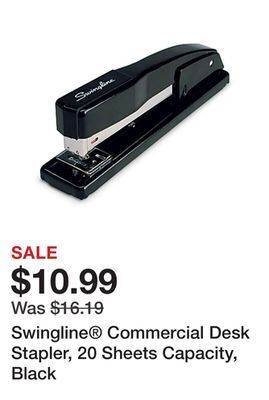 Office Depot Swingline® commercial desk stapler, 20 sheets capacity, black offer