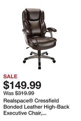 Office Depot Realspace® cressfield bonded leather high-back executive chair, brown/silver offer