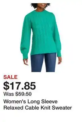 Belk Women's long sleeve relaxed cable knit sweater offer