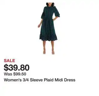 Belk Women's 3/4 sleeve plaid midi dress offer