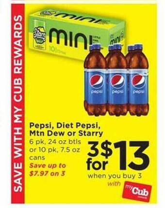 Cub Foods Pepsi, diet pepsi, mtn dew or starry offer