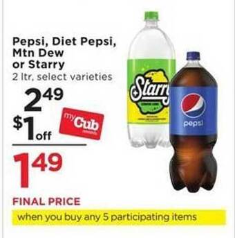 Cub Foods Pepsi, diet pepsi, mtn dew or starry offer
