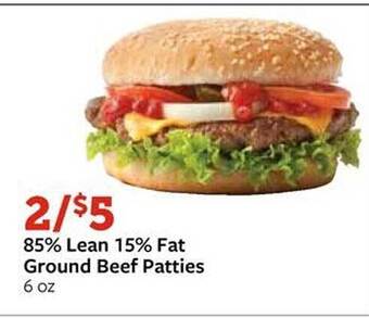 Fareway 85% lean 15% fat ground beef patties offer