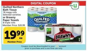 Vons Quilted northern bath tissue or brawny paper towels offer