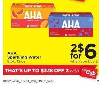 Cub Foods Aha sparkling water offer