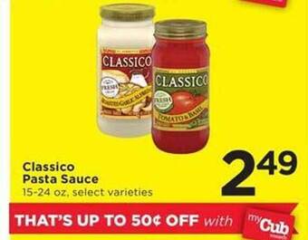 Cub Foods Classico pasta sauce offer