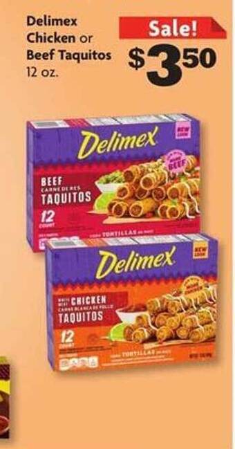 Family Dollar Delimex chicken or beef taquitos offer
