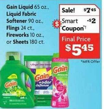 Family Dollar Gain liquid, liquid fabric softener, flings, fireworks or sheets offer