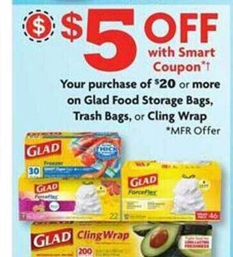 Family Dollar Glad food storage bags, trash bags, or cling wrap offer