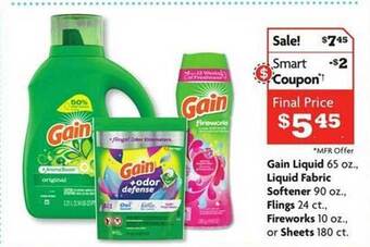 Family Dollar Gain liquid, liquid fabric softener, flings, fireworks, or sheets offer