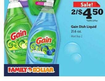 Family Dollar Gain dish liquid offer