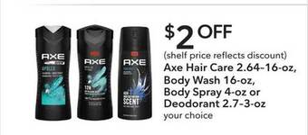 Publix Axe hair care, body wash, body spray, deodorant offer