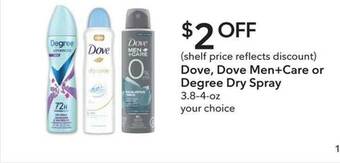 Publix Dove, dove men+care or degree dry spray offer