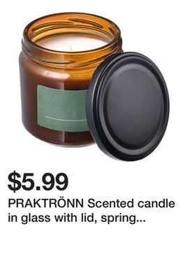 Ikea Praktrönn scented candle in glass with lid, spring herbs/yellow-brown, 40 hr offer