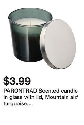 Ikea Päronträd scented candle in glass with lid, mountain air/turquoise, 25 hr offer