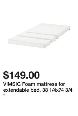 Ikea Vimsig foam mattress for extendable bed, 38 1/4x74 3/4 " offer
