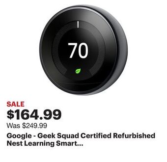 Best Buy Google - geek squad certified refurbished nest learning smart programmable wi-fi thermostat - black offer