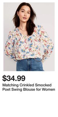 Old Navy Matching crinkled smocked poet swing blouse for women offer