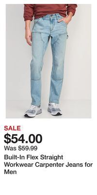 Old Navy Built-in flex straight workwear carpenter jeans for men offer