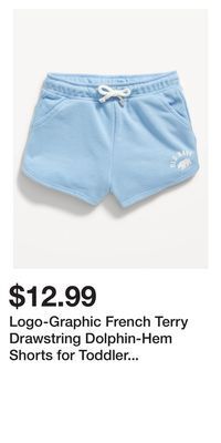 Old Navy Logo-graphic french terry drawstring dolphin-hem shorts for toddler girls offer
