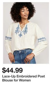 Old Navy Lace-up embroidered poet blouse for women offer