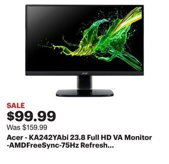 Best Buy Acer - ka242yabi 23.8 full hd va monitor -amdfreesync-75hz refresh rate, 1ms vrb (hdmi port 1.4 & vga port) offer
