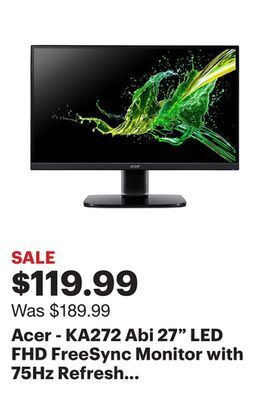 Best Buy Acer - ka272 abi 27" led fhd freesync monitor with 75hz refresh rate 1ms (vrb) (hdmi, vga) offer