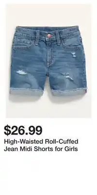 Old Navy High-waisted roll-cuffed jean midi shorts for girls offer