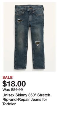 Old Navy Unisex skinny 360° stretch rip-and-repair jeans for toddler offer