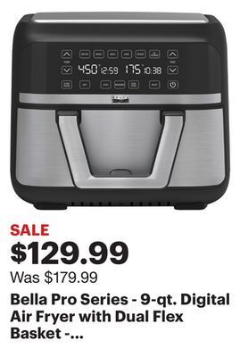 Best Buy Bella pro series - 9-qt. digital air fryer with dual flex basket - stainless steel offer
