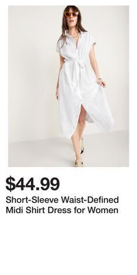 Old Navy Short-sleeve waist-defined midi shirt dress for women offer