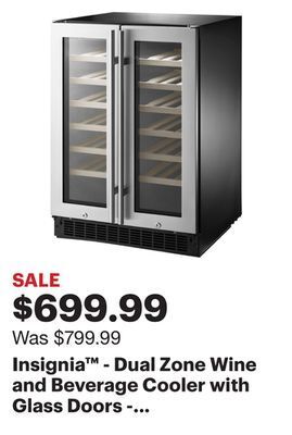 Best Buy Insignia™ - dual zone wine and beverage cooler with glass doors - stainless steel offer