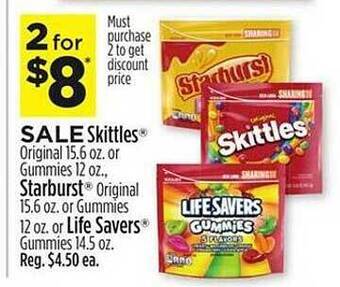 Dollar General Skittles starburst or life savers offer