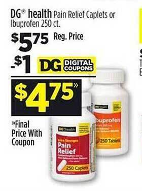 Dollar General Dg health pain relief caplets or ibuprofen offer