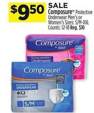 Dollar General Composure protective underwear men's or women's offer