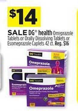 Dollar General Dg health omeprazole tablets or orally dissolving tablets or esomeprazole caplets offer