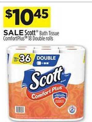 Dollar General Scott bath tissue comfort plus 18 double rolls offer