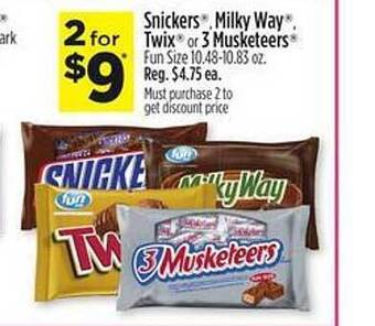 Dollar General Snickers milky way twix or 3 musketeers offer