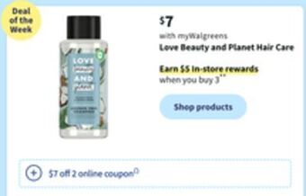 Walgreens Love beauty and planet hair care offer