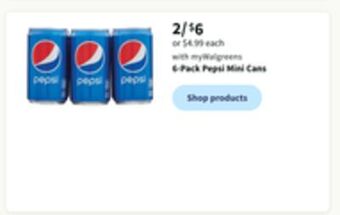 Walgreens 6 pack pepsi mini cans offer