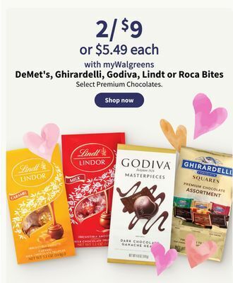 Walgreens Demet's, ghirardelli, godiva, lindt or roca bites offer