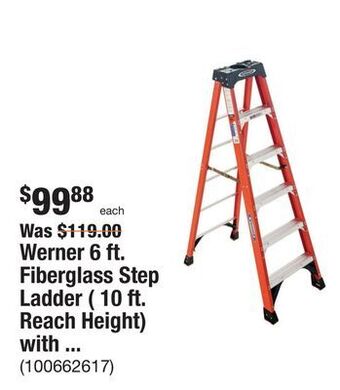 Werner 6 ft. fiberglass step ladder ( 10 ft. reach height) with 300 lb. load capacity type ia duty rating