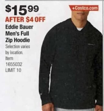 Costco Eddie Bauer Men's Full Zip Hoodie offer
