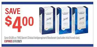 Commissary Clinical antiperspirant or deodorant offer