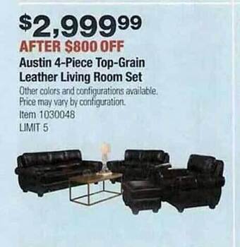 Costco Austin 4-piece top-grain leather living room set offer