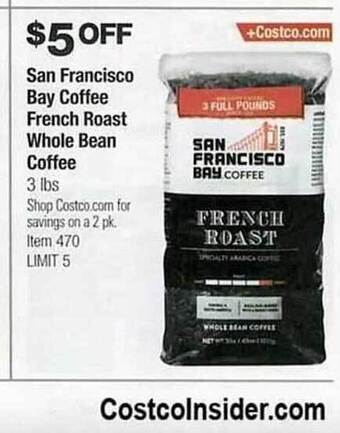Costco San francisco bay coffee french roast whole bean coffee offer