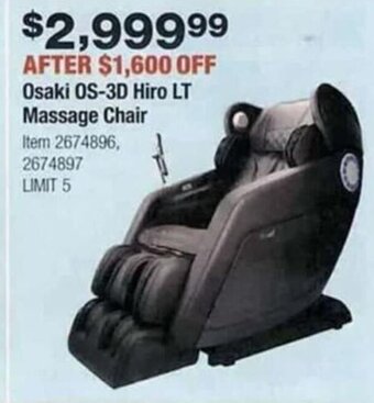 Costco Osaki OS-3D Hiro LT Massage Chair offer