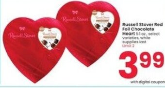 Albertsons Russell Stover Red Foil Chocolate Heart offer