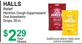 Health Mart Halls relief menthol, cough suppressant/oral anesthetic drops offer